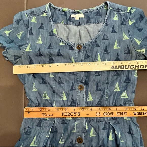 Anthropologie Dress Denim Chambray Nautical‎ Boats Porridge size 4 w/ Pockets - Picture 5 of 10
